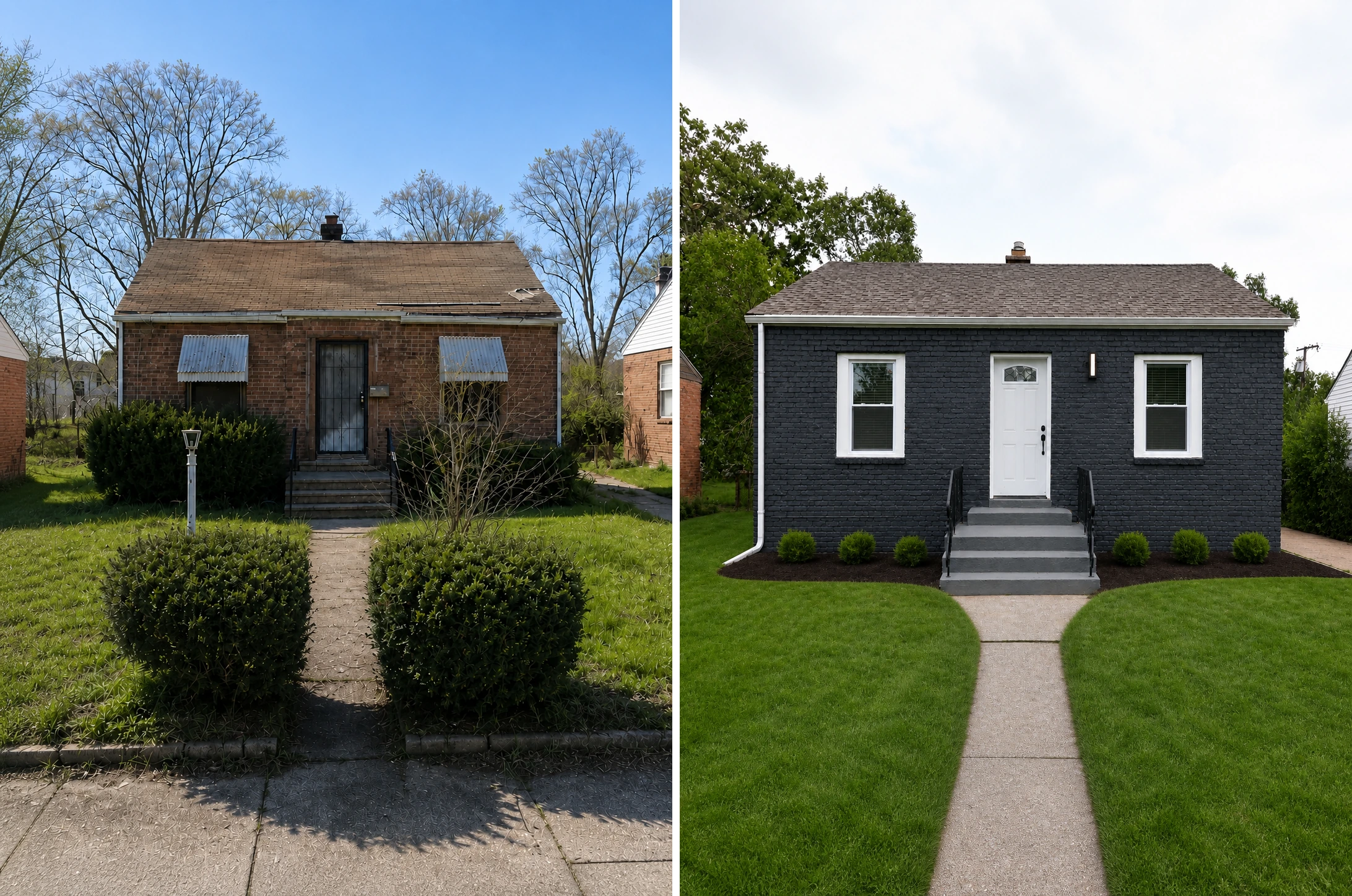 Home exterior before and after renovation